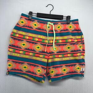 Chubbies Shorts Men's medium Blue Pink Colorful Aztec Southwestern Fleece 5.5 in